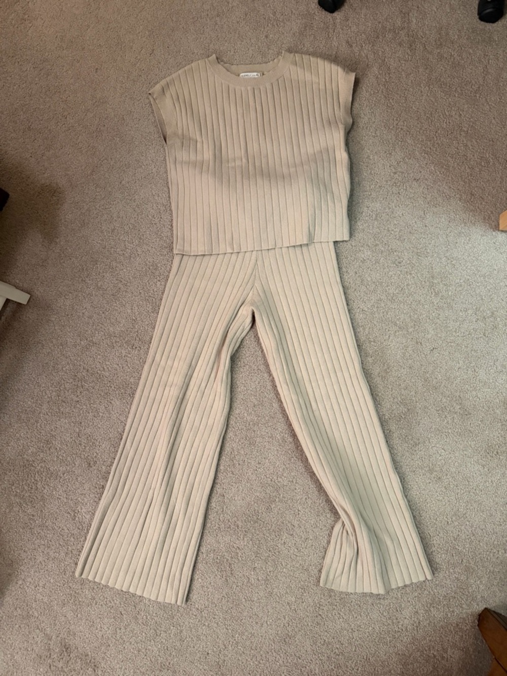 Sincerely Jules Cream Ribbed Wide-Leg Pants Set